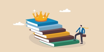 estudante a subir uma escada feita por livros