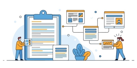 imagem em vetor de documentos com duas pessoas a segurar documentos NDA
